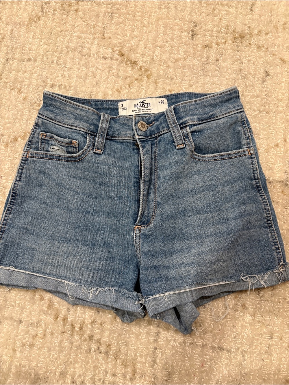 Hollister Medium Wash Frayed Hem Denim Shorts
